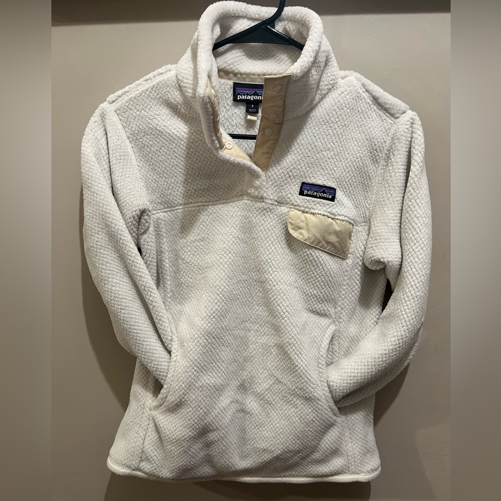 Women's Patagonia Re-Tool Snap-T Fleece Pullover White Mock Neck 1/4 Snap